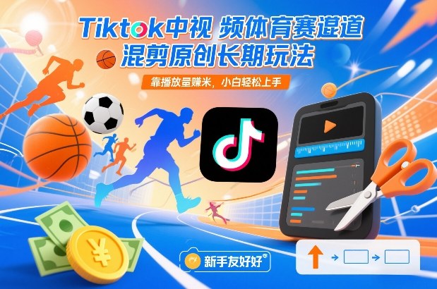 Tiktok中视频体育赛道混剪原创长期玩法，靠播放量賺米，小白轻松上手-柚子网创