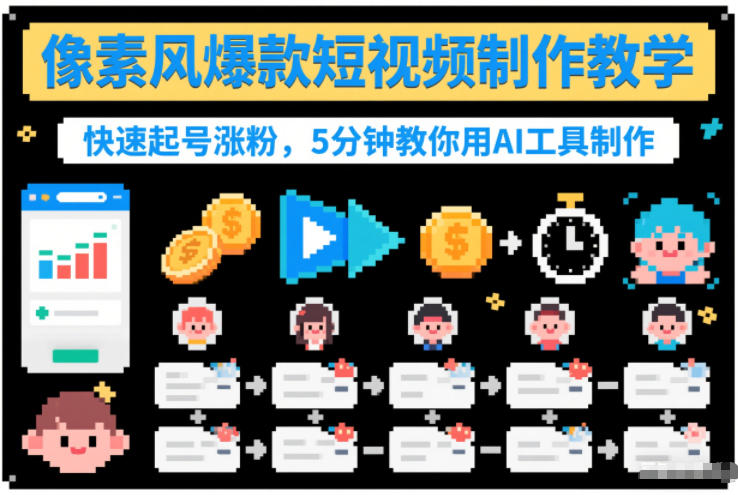 像素风爆款短视频制作教学，快速起号涨粉，5分钟教你用AI工具制作-柚子网创