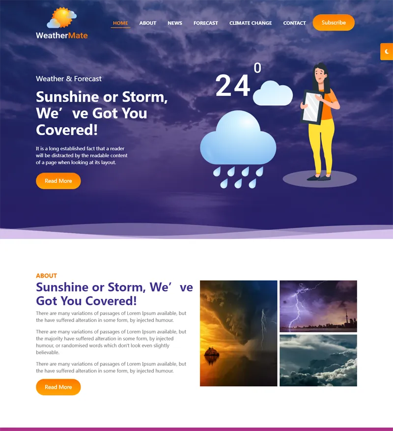HTML响应式天气预报网站源码-柚子网创