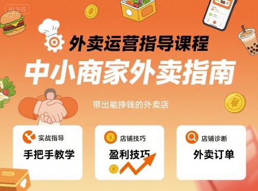 外卖运营指导课程，中小商家外卖指南，手把手带出能挣钱的外卖店-柚子网创