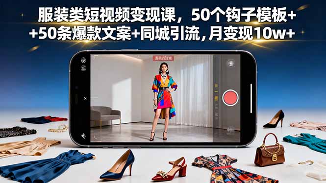 服装类短视频变现课，50个钩子模板+50条爆款文案+同城引流，月变现10w+-柚子网创