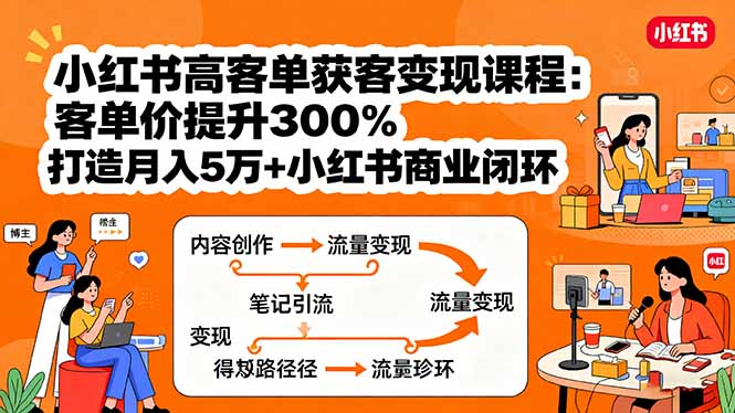 小红书高客单获客变现课程：客单价提升300%，打造月入10万+小红书商业闭环-柚子网创