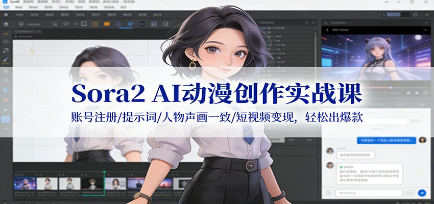 Sora2 AI动漫创作实战课：账号注册/提示词/人物声画一致/短视频变现，轻松出爆款-柚子网创