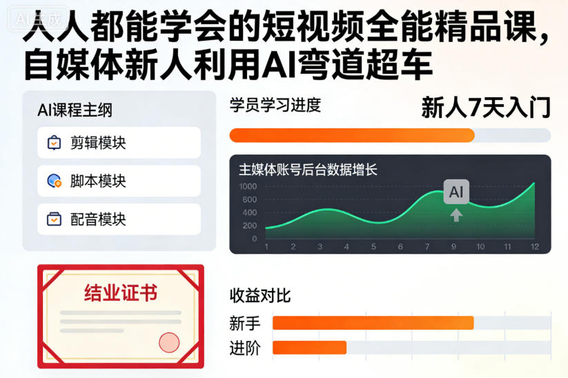 人人都能学会的短视频全能精品课，自媒体新人利用AI弯道超车-柚子网创