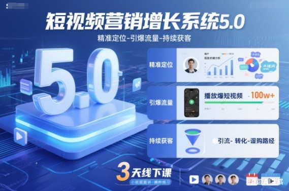 短视频营销增长系统5.0，精准定位-引爆流量-持续获客，3天线下课(音频+图片)-柚子网创