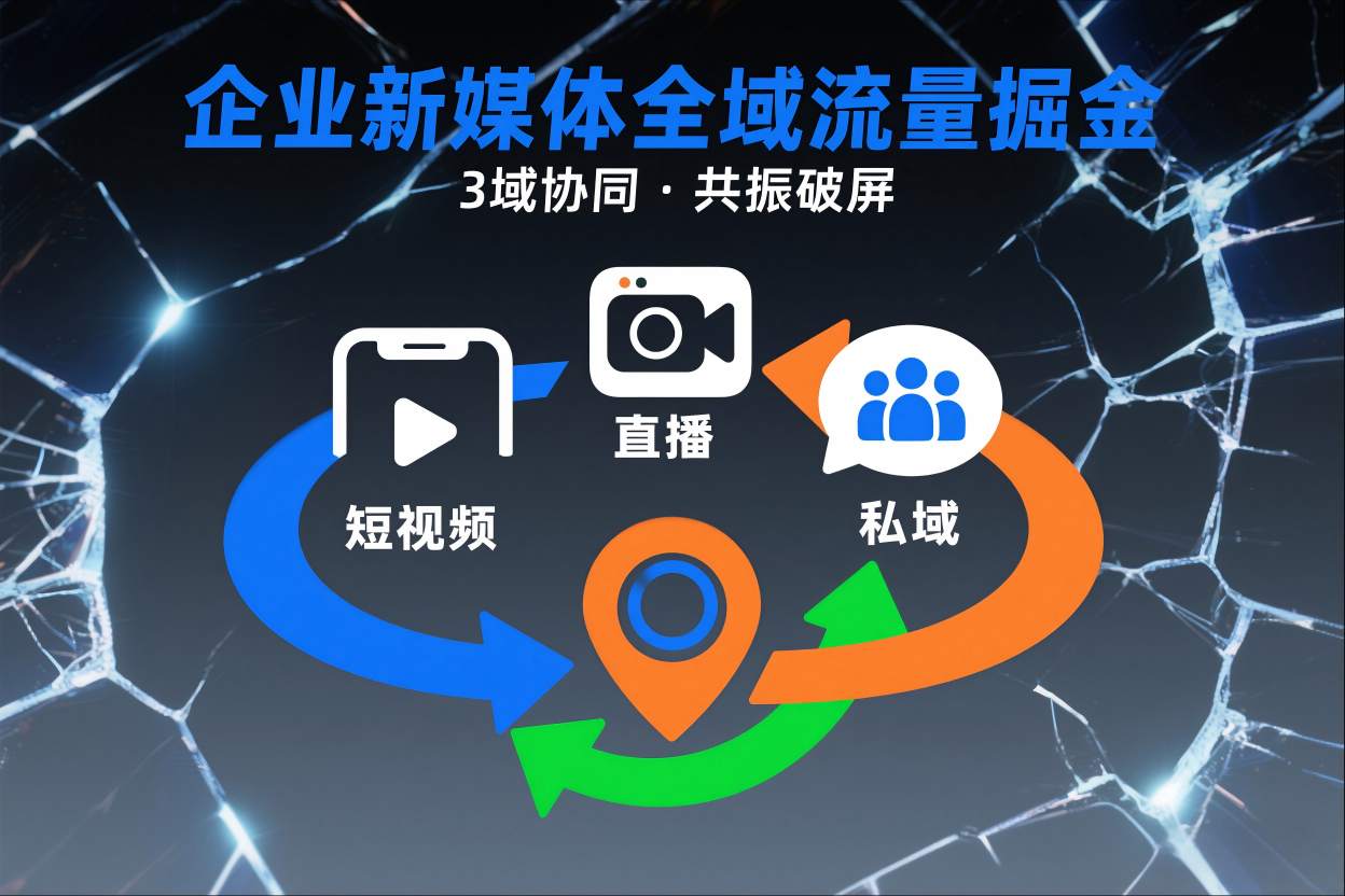 短视频全域商业模式，企业新媒体全域流量掘金，3域协同，共振破屏，短视频-直播-私域-地域-柚子网创