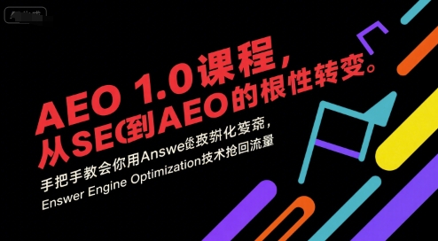 AEO 1.0 课程，从SEO到AE0的基命性转变，手把手教会你用AnswerEngineOptimization技术抢回流量-柚子网创