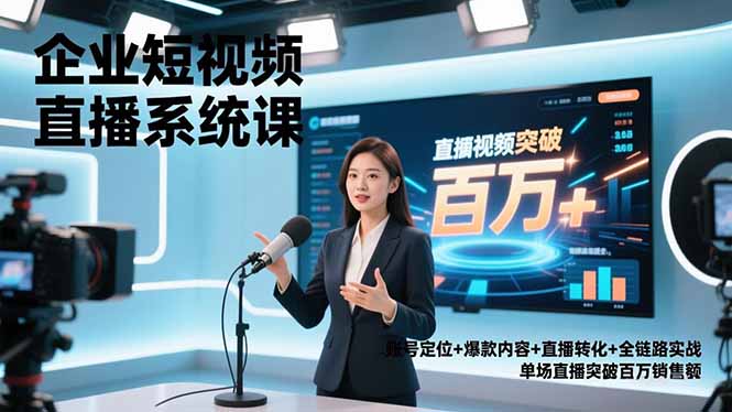 企业短视频直播系统课，账号定位+爆款内容+直播转化+全链路实战，单场直播突破百万销售额-柚子网创