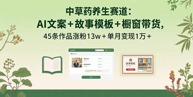 中草药养生赛道：AI文案+故事模板+橱带货，45条作品涨粉13w+单月变现1万+-柚子网创