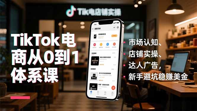 TikTok电商从0到1体系课，市场认知、店铺实操、达人广告，新手避坑稳赚美金-柚子网创