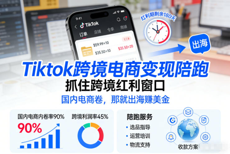 Tiktok跨境电商变现陪跑，抓住跨境红利窗口，国内电商卷，那就出海賺美金-柚子网创