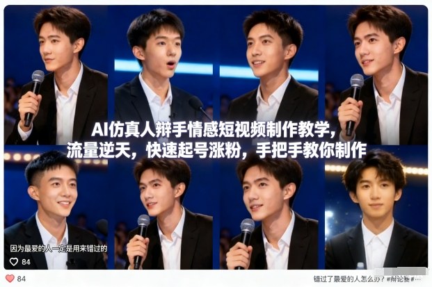 AI仿真人辩手情感短视频制作教学，流量逆天，快速起号涨粉，手把手教你制作-柚子网创