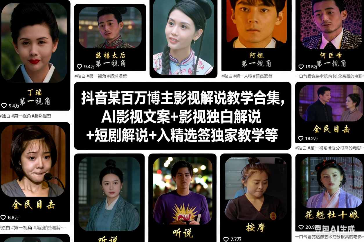 抖音某百万博主影视解说教学合集，AI影视文案+影视独白解说+短剧解说+入精选签独家教学等-柚子网创
