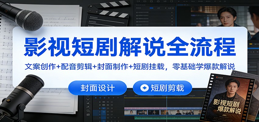 影视短剧解说全流程：文案创作+配音剪辑+封面制作+短剧挂载，零基础学爆款解说-柚子网创