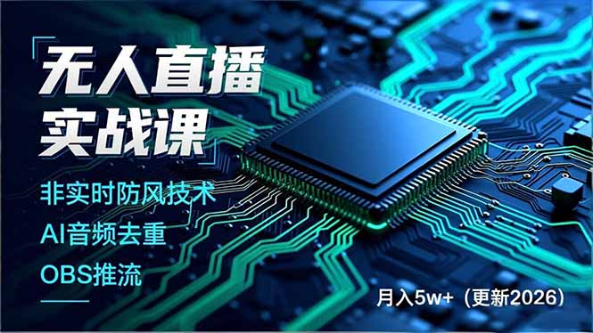 无人直播实战课，非实时防风技术、AI音频去重、OBS推流，建立技术壁垒，月入5w+(更新2026-柚子网创