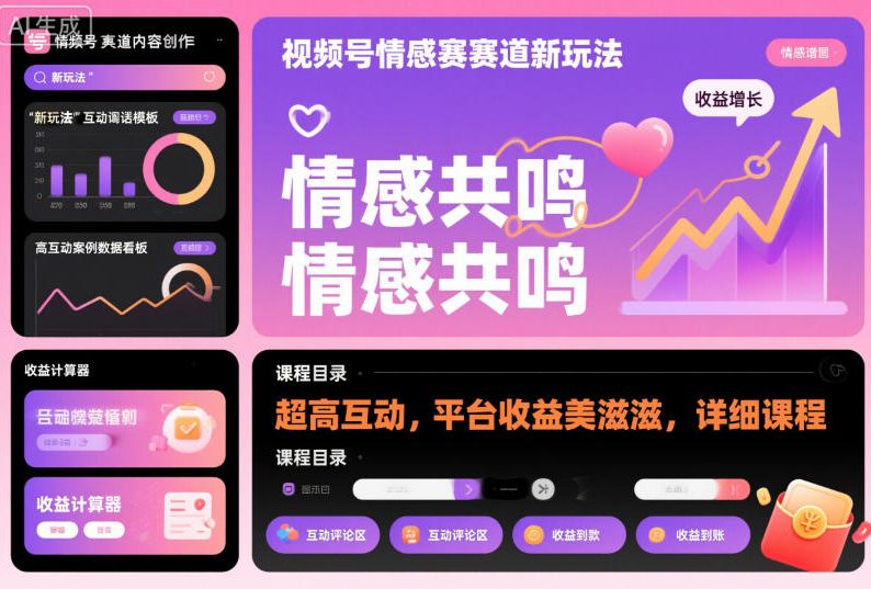 视频号情感赛道新玩法，超高互动，平台收益美滋滋，详细课程-柚子网创