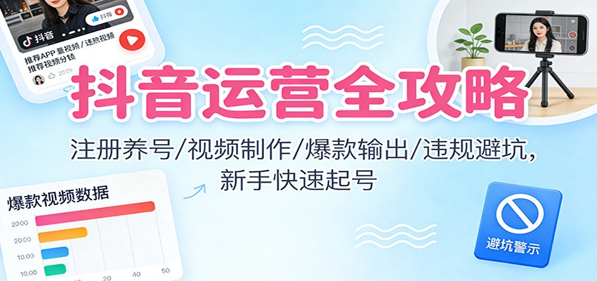 抖音运营全攻略：注册养号/视频制作/爆款输出/违规避坑，新手快速起号-柚子网创