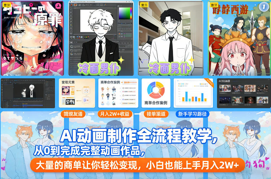 AI动画制作全流程教学，从0到完成完整动画作品，大量的商单让你轻松变现，小白也能上手月入2W+-柚子网创