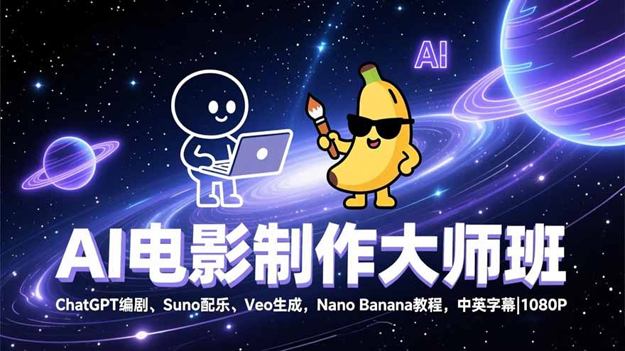AI电影制作大师班：ChatGPT编剧、Suno配乐、Veo生成，Nano Banana教程，中英字幕|1080P-柚子网创