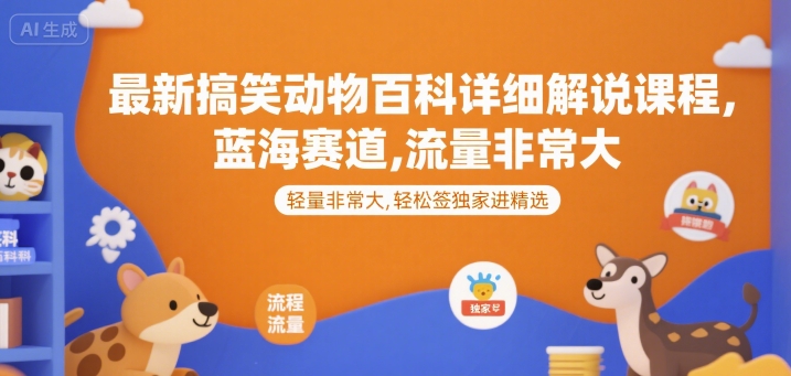 最新搞笑动物百科详细解说课程，蓝海赛道，流量非常大，轻松签独家进精选-柚子网创