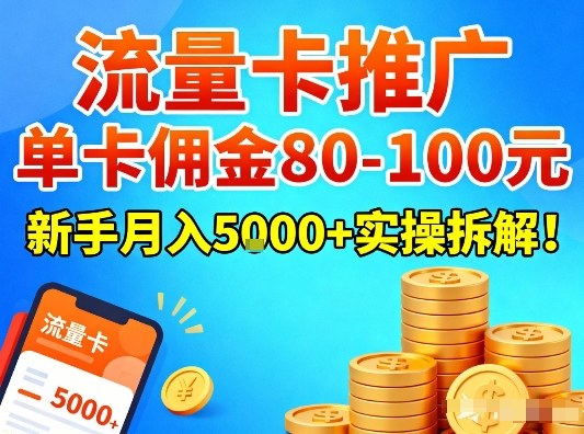 流量卡推广，单卡佣金80-100，新手月入5k+实操拆解！-柚子网创