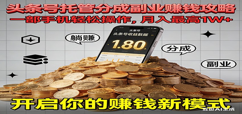 全程托管今日头条，一部手机就可以开干，最高躺赚1W+-柚子网创