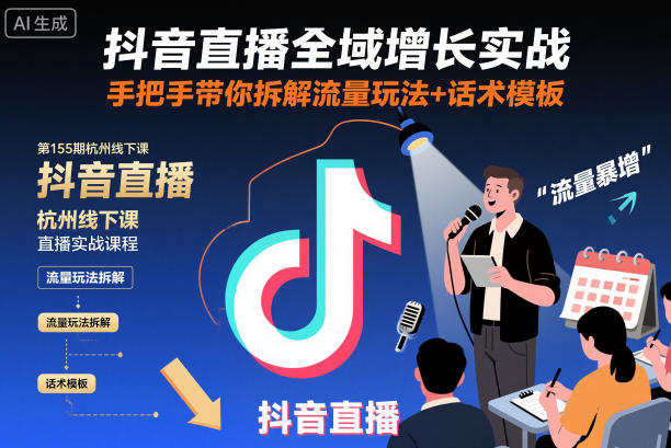 抖音直播全域增长实战第155期杭州线下课，手把手带你拆解流量玩法+话术模板-柚子网创