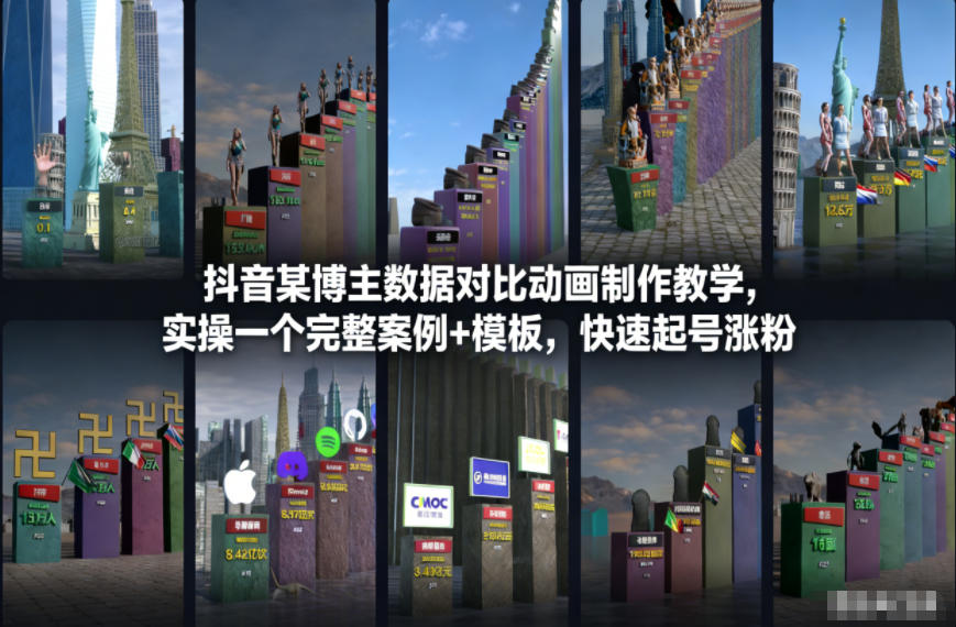 抖音某博主数据对比动画制作教学，实操完整案例+模板，快速起号涨粉-柚子网创