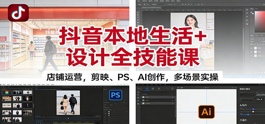 抖音本地生活+设计全技能课：店铺运营，剪映、PS、AI创作，多场景实操-柚子网创