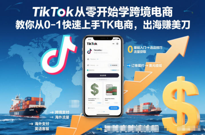 TikTok从零开始学跨境电商，教你从0-1快速上手TK电商，出海賺美刀-柚子网创