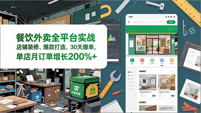 餐饮外卖全平台实战，店铺装修、爆款打造、30天爆单，手把手教学，单店月订单增长200%+-柚子网创