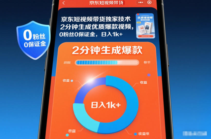 京东短视频带货独家技术，2分钟生成一条优质爆款视频，0粉丝0保证金，日入1k+【揭秘】-柚子网创