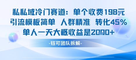 私域冷门赛道单个收费198米引流模板简单人群精准 45%的转化率单人一天大概收益多张-柚子网创