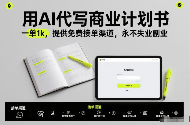 用AI代写商业计划书，一单1k，提供免费接单渠道，永不失业副业-柚子网创