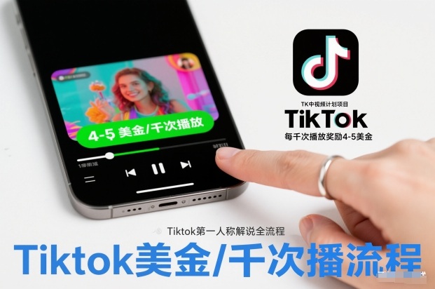 TK中视频计划项目，Tiktok第一人称解说流程，每干次播放奖励4-5美金-柚子网创