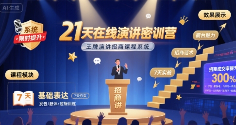 21天在线演讲密训营，王牌演讲招商课程系统-柚子网创
