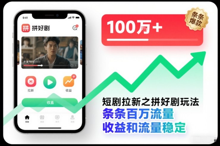 短剧拉新之拼好剧玩法，条条百万流量，收益和流量稳定-柚子网创