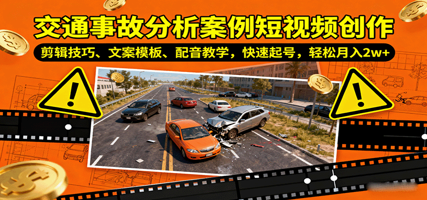 交通事故分析案例短视频创作，剪辑技巧、文案模板、配音教学，快速起号，轻松月入2w+-柚子网创