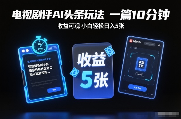 电视剧评AI头条玩法，一篇10分钟，收益可观，小白轻松日入5张+【独家】-柚子网创