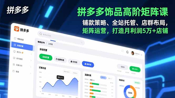 拼多多饰品高阶矩阵课，铺款策略、全站托管、店群布局，矩阵运营，打造月利润5万+店铺-柚子网创