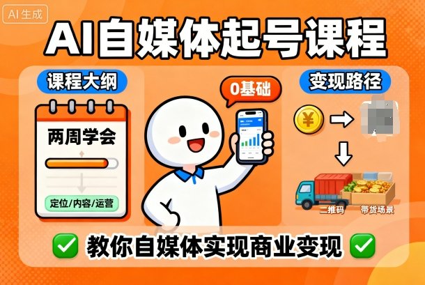 AI自媒体起号课程，0基础小白两周学会，教你自媒体实现商业变现-柚子网创