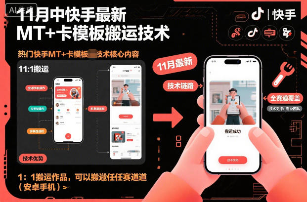 11月中快手最新MT+卡模板搬运技术，1：1搬运作品，可以搬运任何赛道(安卓手机)-柚子网创