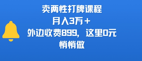 卖两性打牌课程，月入3W+外边收费899的课程，这里0元，悄悄做-柚子网创