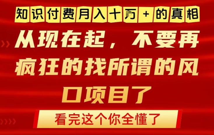 知识付费月入10个W的真相，做网创项目这一个就够了，不要再疯狂的找所谓的风口项目【揭秘】-柚子网创